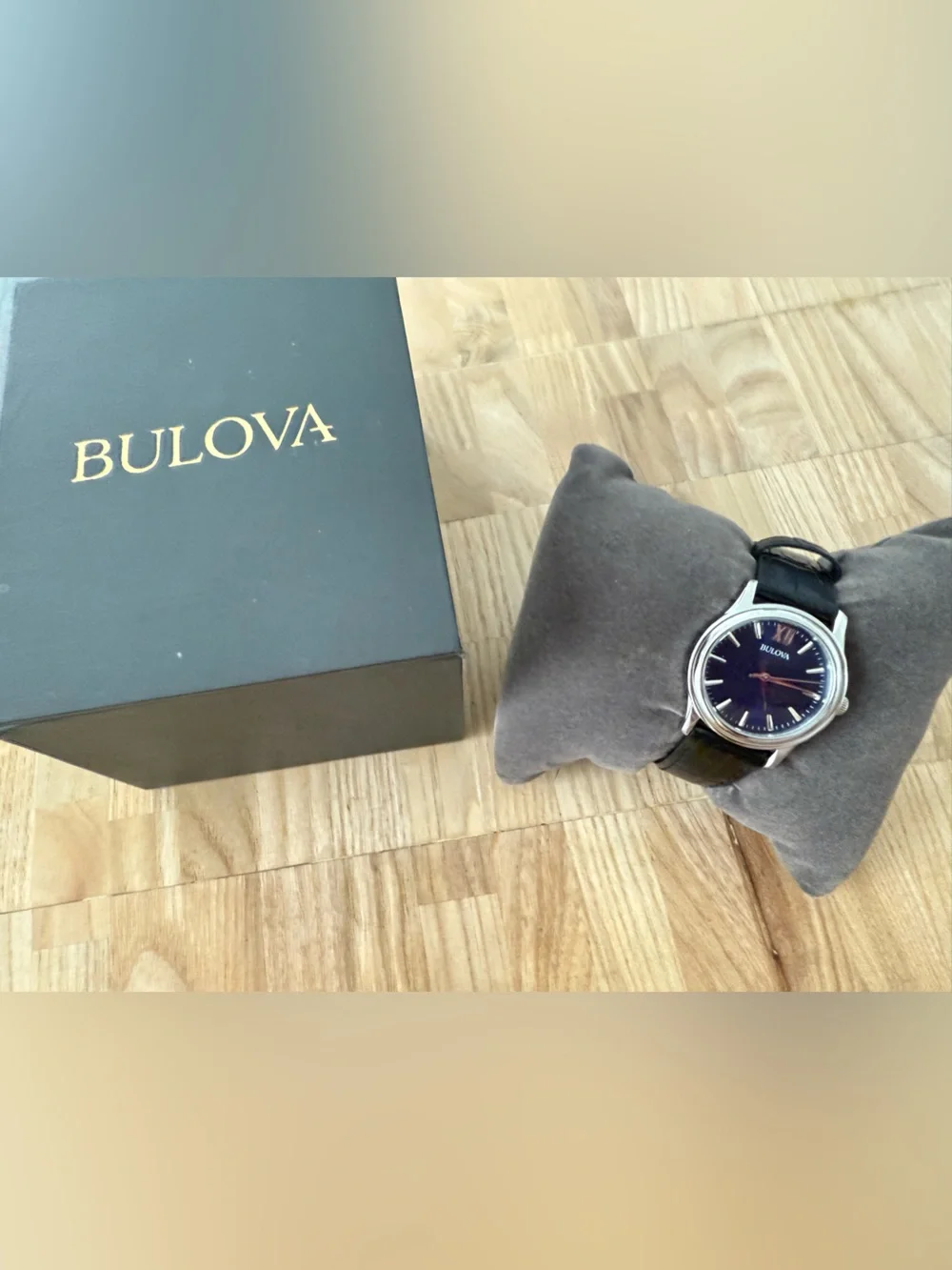 Bulova ladies blue dial black leather watch NEW BATTERY